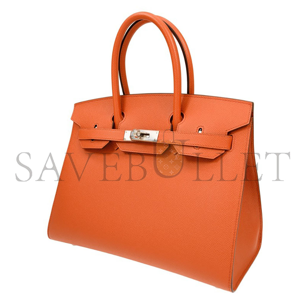 H**mes birkin 35 epsom leather orange silver buckle luxury bag bk30r1epsso (35*28*18cm)